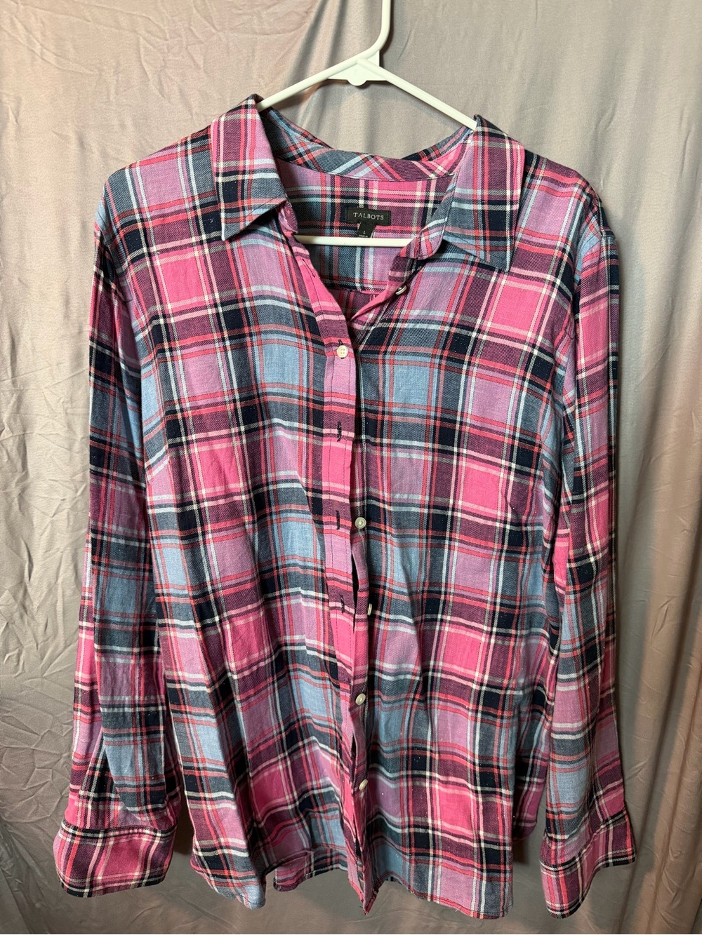 Talbots Pink, Blue & Black Plaid Button-Down Shirt